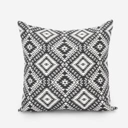 Black & White Geometric Pillow Cover Boho Throw Cushion, 26x26 Euro Sham - thumbnail 1
