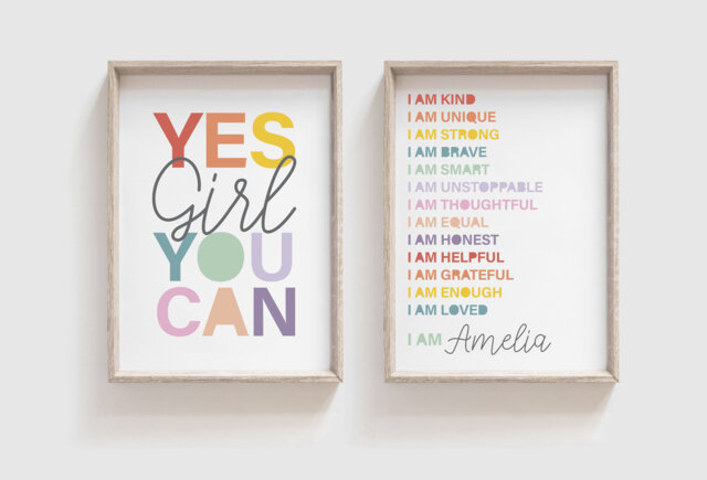I Am Print, Girls Bedroom Decor, Positive Affirmations, Rainbow Wall Art, Nursery Prints, Bedroom, Motivational Prints, Set Of 2 - image 1
