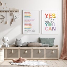 I Am Print, Girls Bedroom Decor, Positive Affirmations, Rainbow Wall Art, Nursery Prints, Bedroom, Motivational Prints, Set Of 2 - thumbnail 3