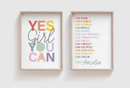 I Am Print, Girls Bedroom Decor, Positive Affirmations, Rainbow Wall Art, Nursery Prints, Bedroom, Motivational Prints, Set Of 2 - thumbnail 1