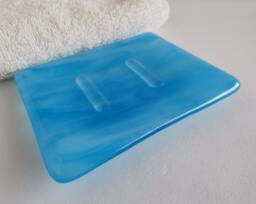 streaky Turquoise & White Fused Glass Soap Dish By Bprdesigns