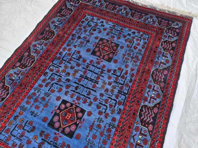 3x5 Navy Blue & Red Handwoven Bukhara Afghan Rug Geometric Wool, Bedroom Rug, Persian Carpet - image 1