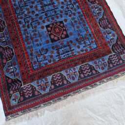 3x5 Navy Blue & Red Handwoven Bukhara Afghan Rug Geometric Wool, Bedroom Rug, Persian Carpet - thumbnail 4