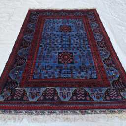 3x5 Navy Blue & Red Handwoven Bukhara Afghan Rug Geometric Wool, Bedroom Rug, Persian Carpet - thumbnail 3