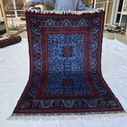 3x5 Navy Blue & Red Handwoven Bukhara Afghan Rug Geometric Wool, Bedroom Rug, Persian Carpet - thumbnail 2