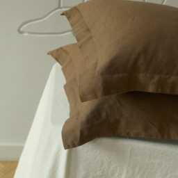 Oxford Cacao Linen Pillowcase/Soft Durable Pillow Sham With Classic Border Natural Cover For Bedroom Decor Breathable Comfort - thumbnail 3