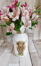 Highland Cow Decoupage Kilner Jar Painted Vase, Table Centerpiece - thumbnail 1