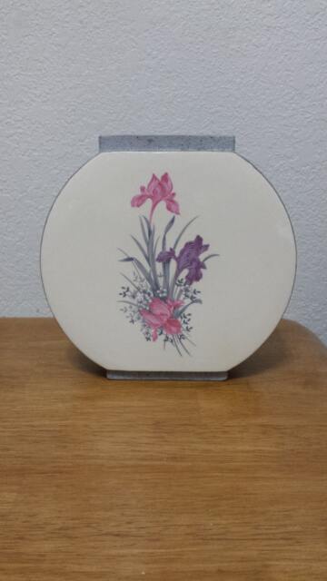 Iris Flower Vase Gray Stone Glaze, Floral Decal(#282C - image 1