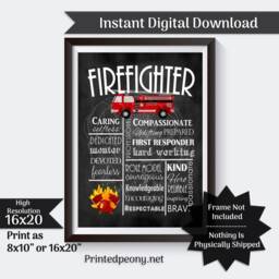 Firefighter Wall Art Chalkboard Gift For Volunteer Firemen Decor Subway Printable Instant Download Fireman - thumbnail 2