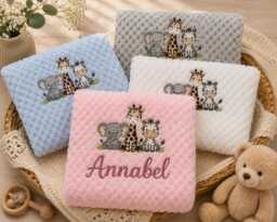 Personalised Safari Baby Blanket - Soft Embroidered Newborn Gift 75cm X 100cm - thumbnail 1