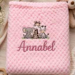 Personalised Safari Baby Blanket - Soft Embroidered Newborn Gift 75cm X 100cm - thumbnail 3