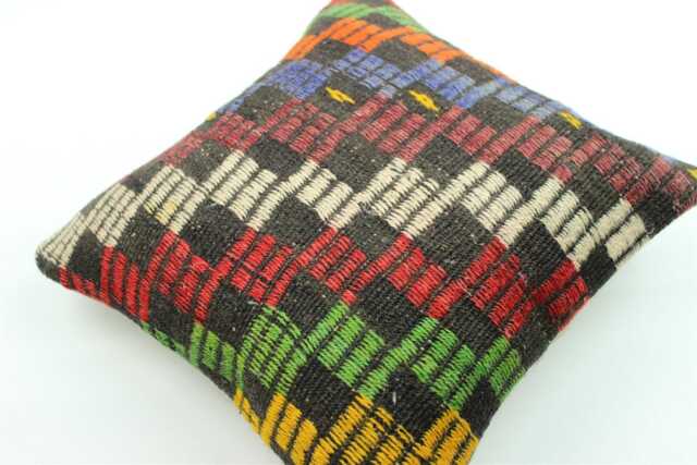 Vintage Kilim Pillow Cover Hand-Spun Wool, Turkish Cotton - 16x16 Inch - image 1