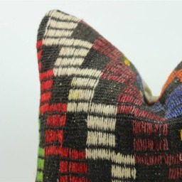 Vintage Kilim Pillow Cover Hand-Spun Wool, Turkish Cotton - 16x16 Inch - thumbnail 3