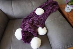 Super Soft Baby Blanket With Faux Fur Pom Poms/ Knit in Velveteen Yarn