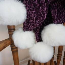 Super Soft Baby Blanket With Faux Fur Pom Poms/ Knit in Velveteen Yarn - thumbnail 2