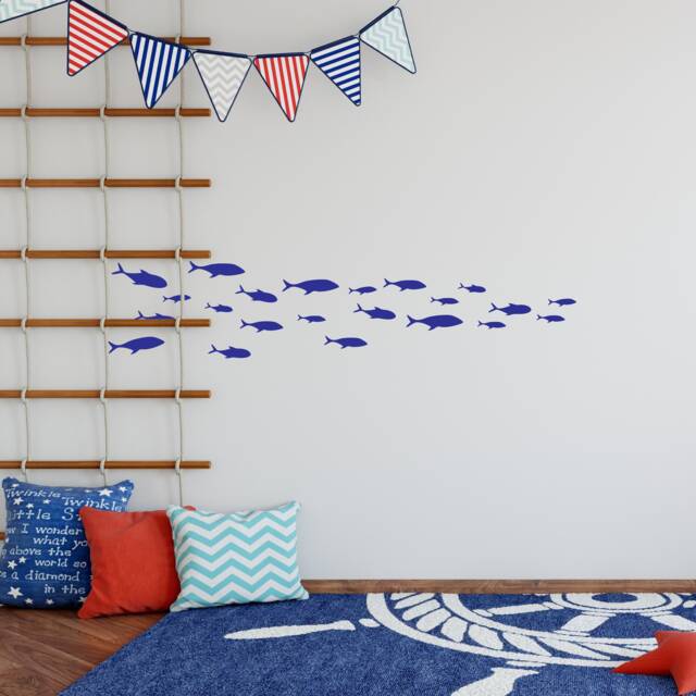 School Of Fish Wall Decals Nautical Nursery Decor - 55 Peel & Stick - image 1