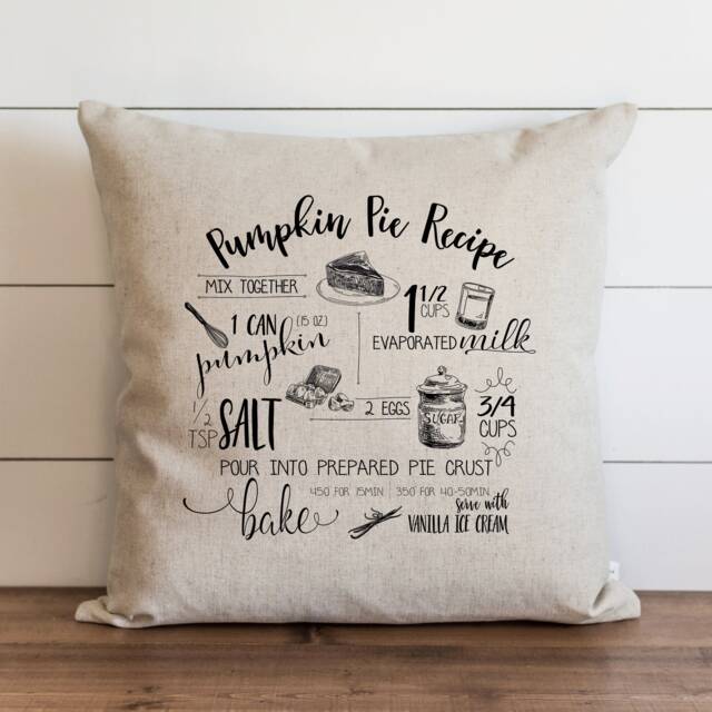 Pumpkin Pie Recipe 20 X Pillow Cover // Fall Autumn Thanksgiving Throw Gift For Her Accent - image 1