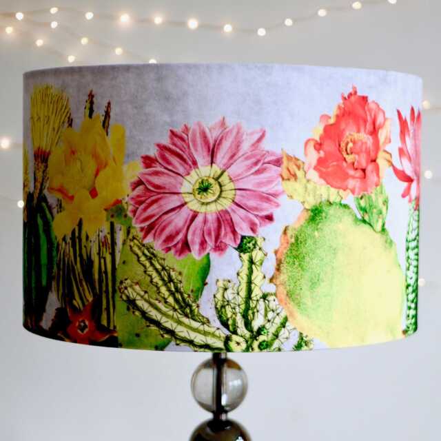 Velvet Cactus Grey Lampshade Drum - Handmade 25cm 30cm 35cm 40cm 45cm Cacti Tropical Homewares Home Furnishings, Floor - image 1