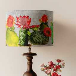 Velvet Cactus Grey Lampshade Drum - Handmade 25cm 30cm 35cm 40cm 45cm Cacti Tropical Homewares Home Furnishings, Floor - thumbnail 2