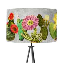 Velvet Cactus Grey Lampshade Drum - Handmade 25cm 30cm 35cm 40cm 45cm Cacti Tropical Homewares Home Furnishings, Floor - thumbnail 3