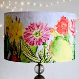 Velvet Cactus Grey Lampshade Drum - Handmade 25cm 30cm 35cm 40cm 45cm Cacti Tropical Homewares Home Furnishings, Floor - thumbnail 1
