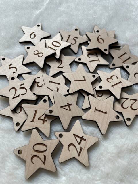 25 Reuseable Wooden Christmas Advent Calendar Star Tags, Diy Calendar, Days Until Christmas, Number Tags