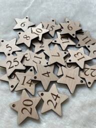25 Reuseable Wooden Christmas Advent Calendar Star Tags, Diy Calendar, Days Until Christmas, Number Tags