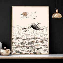 Trendy Japanese Cranes Set Of 2 Framed Wall Art Prints For Living Room Decor, Japandi Extra Large Designer Gallery Hanging New Home - thumbnail 3