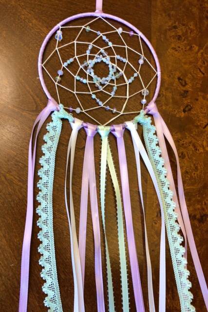 Lavender & Mint Dream Catcher Wall Hanging, Light Purple Beaded Dreamcatcher/Boho Bedroom Decor Nursery Baby Shower Gifts - image 1
