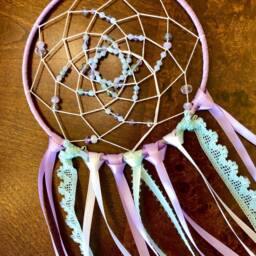 Lavender & Mint Dream Catcher Wall Hanging, Light Purple Beaded Dreamcatcher/Boho Bedroom Decor Nursery Baby Shower Gifts - thumbnail 2