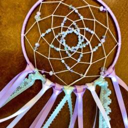 Lavender & Mint Dream Catcher Wall Hanging, Light Purple Beaded Dreamcatcher/Boho Bedroom Decor Nursery Baby Shower Gifts - thumbnail 3