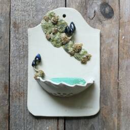 Dish Soap in White With Blue Mushrooms & Moss - Wall Mounted Stoneware - thumbnail 4
