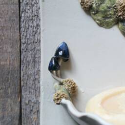Dish Soap in White With Blue Mushrooms & Moss - Wall Mounted Stoneware - thumbnail 3