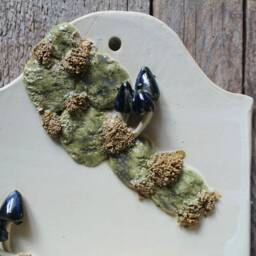 Dish Soap in White With Blue Mushrooms & Moss - Wall Mounted Stoneware - thumbnail 2