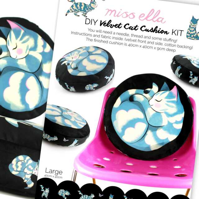 Diy Kit - Curled Up Cat Cushion - Large Throw Pillow Sewing Kit Stuffing Not Included - image 1