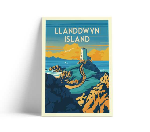 Twr Mawr Lighthouse Travel Poster - A4 Size 180Gsm Matt Paper Scenic Llanddwyn Island Art Print - image 1