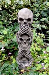 stone Skull Tower See, Hear, Speak No Evil Gothic Medieval Garden Ornament - thumbnail 1