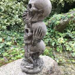 stone Skull Tower See, Hear, Speak No Evil Gothic Medieval Garden Ornament - thumbnail 2