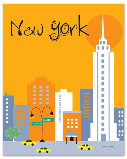 New York City Skyline Art Print, Nyc Nursery Art, Vertical Orange Style - E8-O-Ny3 Orange - image 1