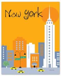 New York City Skyline Art Print, Nyc Nursery Art, Vertical Orange Style - E8-O-Ny3 Orange - thumbnail 1