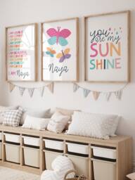 Girls Personalised Rainbow Print Set Of 3, Butterfly, Nursery Prints, Bedroom Decor, Affirmation Print, Playroom, Girls Wall Art - thumbnail 1