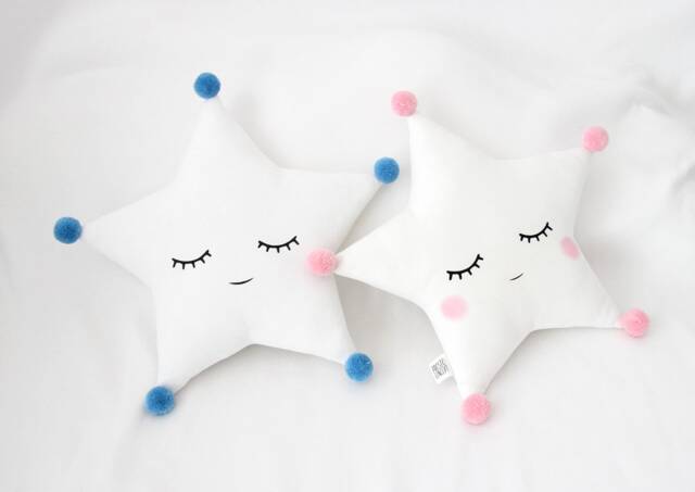 Nursery Decor White Star Cushion With Pom Pom, Dreamy Pillow Baby Shower Gift Idea Newborn Boy Girl Gender Neutral Bed Children Sky Teepee - image 1