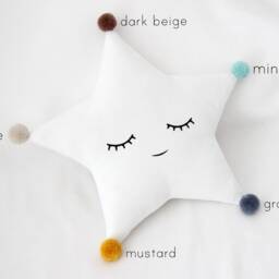 Nursery Decor White Star Cushion With Pom Pom, Dreamy Pillow Baby Shower Gift Idea Newborn Boy Girl Gender Neutral Bed Children Sky Teepee - thumbnail 4