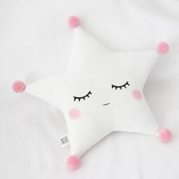 Nursery Decor White Star Cushion With Pom Pom, Dreamy Pillow Baby Shower Gift Idea Newborn Boy Girl Gender Neutral Bed Children Sky Teepee - thumbnail 3