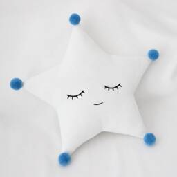 Nursery Decor White Star Cushion With Pom Pom, Dreamy Pillow Baby Shower Gift Idea Newborn Boy Girl Gender Neutral Bed Children Sky Teepee - thumbnail 2