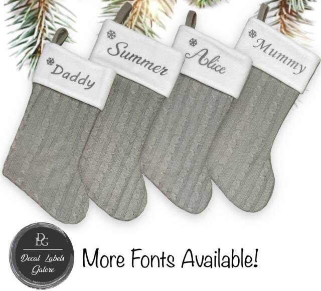 Personalised Knitted Christmas Stocking, Grey Family Decoration - image 1