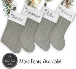 Personalised Knitted Christmas Stocking, Grey Family Decoration - thumbnail 1