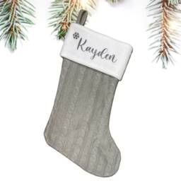 Personalised Knitted Christmas Stocking, Grey Family Decoration - thumbnail 3