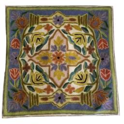 "Handmade Wool Embroidered Floral Cushion Cover - 16""x16" - thumbnail 2