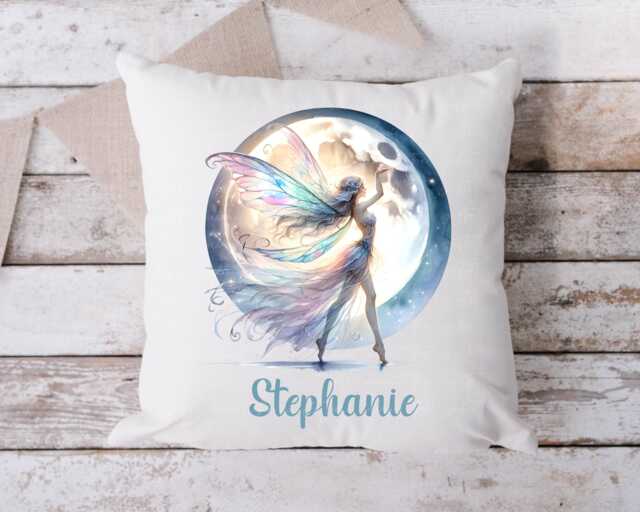 Personalised Moon Fairy Cushion Gift, Custom Name Cushion, Magical Bedroom Decor - image 1